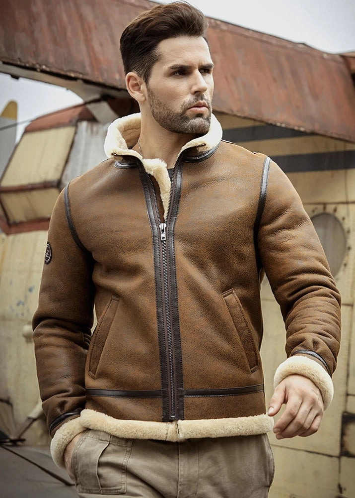 Men's B3 Fur & Shearling Leather Jacket in Brown