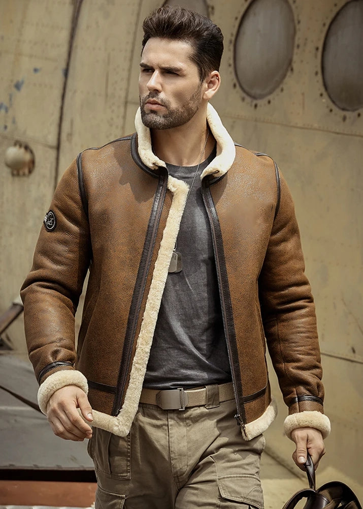 Men's B3 Fur & Shearling Leather Jacket in Dark Brown