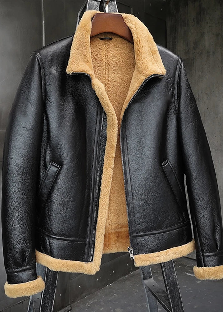 Men's B3 Fur & Shearling Leather Jacket in Black