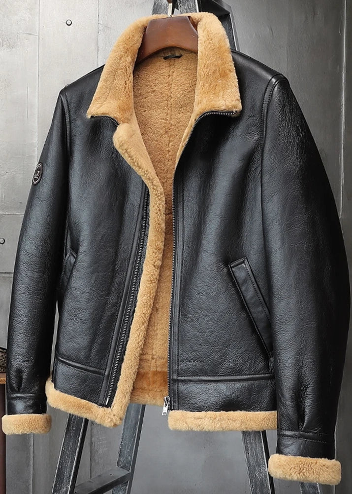 Men's B3 Fur & Shearling Leather Jacket in Black