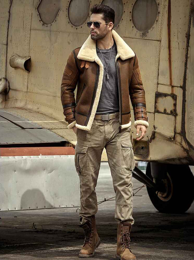 Men's B3 Fur & Shearling Leather Jacket in Brown