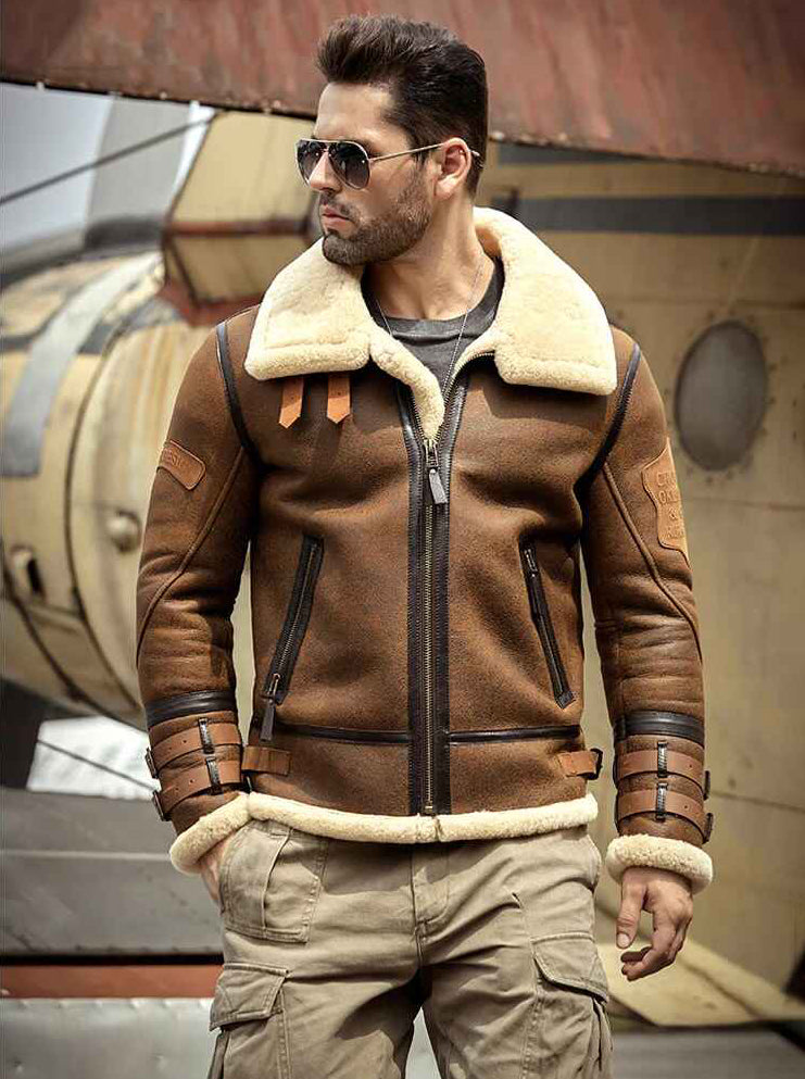 Men's B3 Fur & Shearling Leather Jacket in Brown