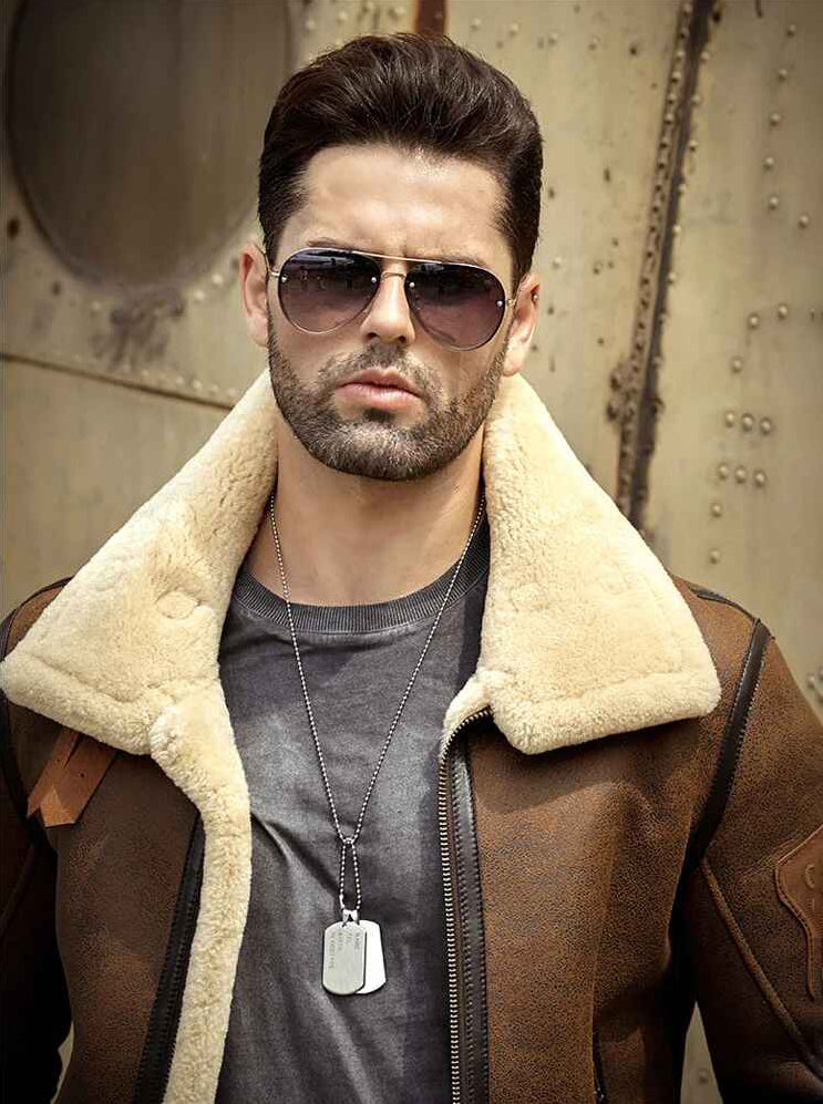 Men's B3 Fur & Shearling Leather Jacket in Brown