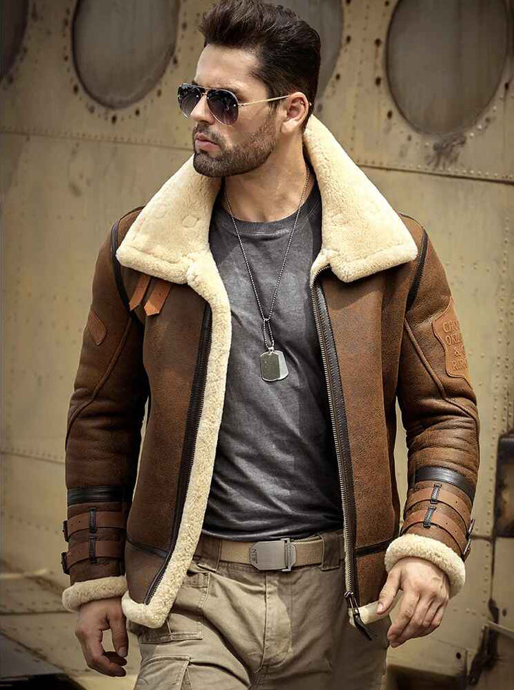 Men's B3 Fur & Shearling Leather Jacket in Brown