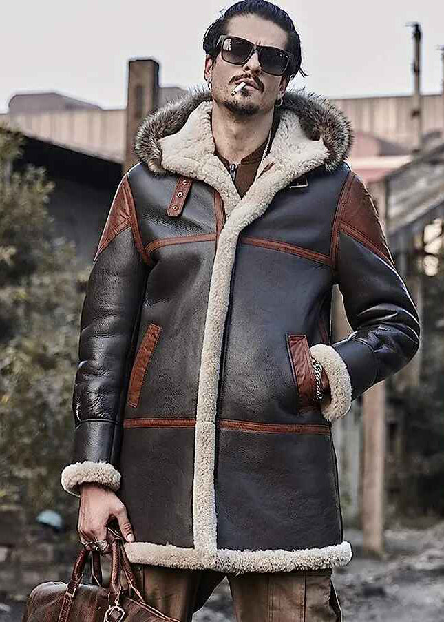 Men's B3 Hooded Long Fur & Shearling Leather Coat