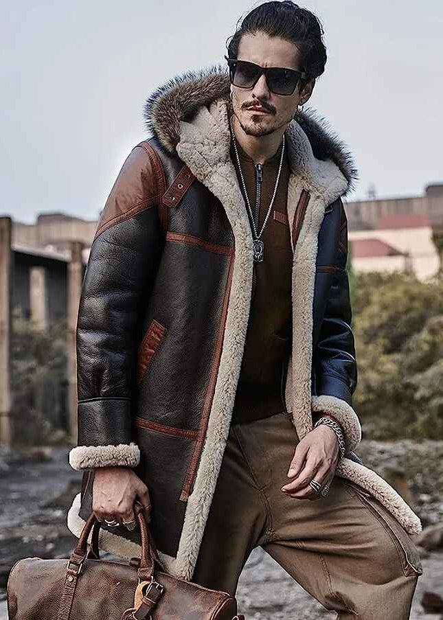 Men's B3 Hooded Long Fur & Shearling Leather Coat