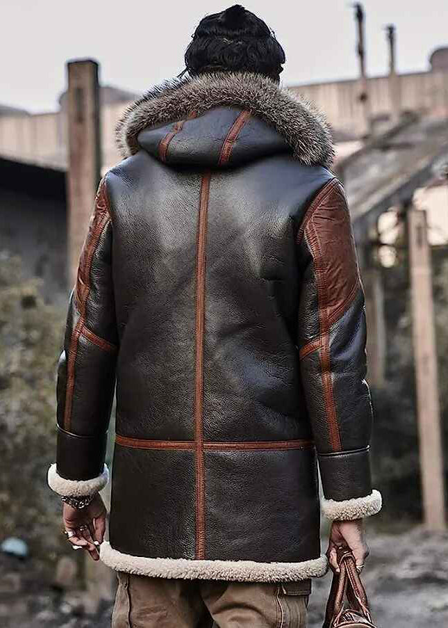 Men's B3 Hooded Long Fur & Shearling Leather Coat