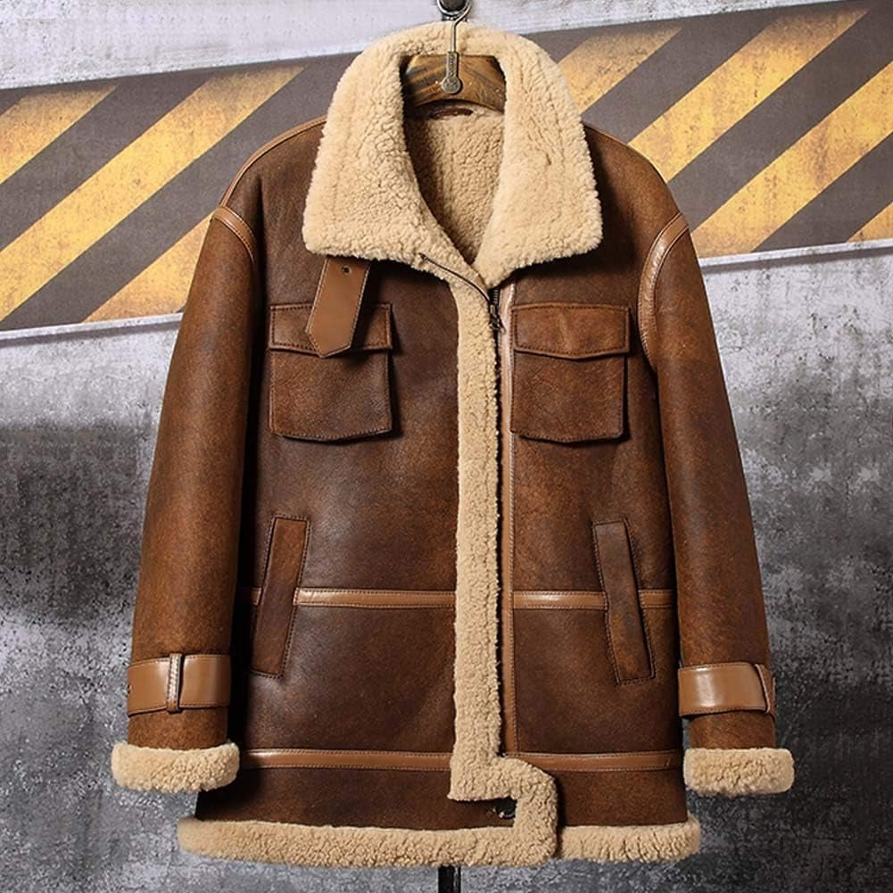 Men's B3 Sheepskin Shearling Jacket Short Fur Coat