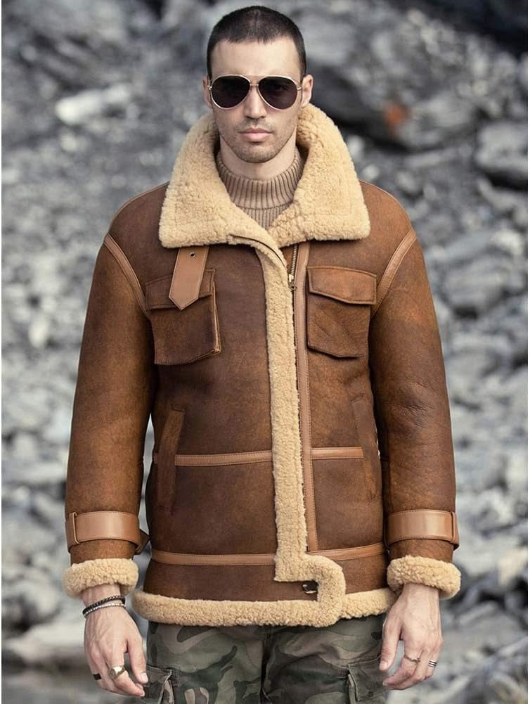 Men's B3 Sheepskin Shearling Jacket Short Fur Coat