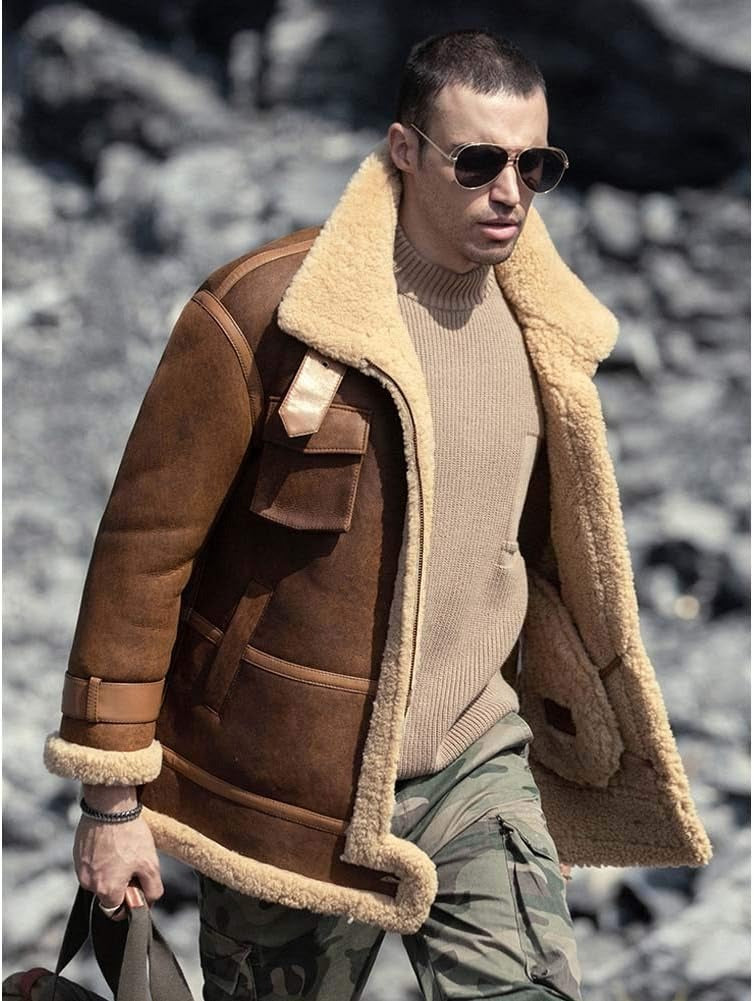 Men's B3 Sheepskin Shearling Jacket Short Fur Coat