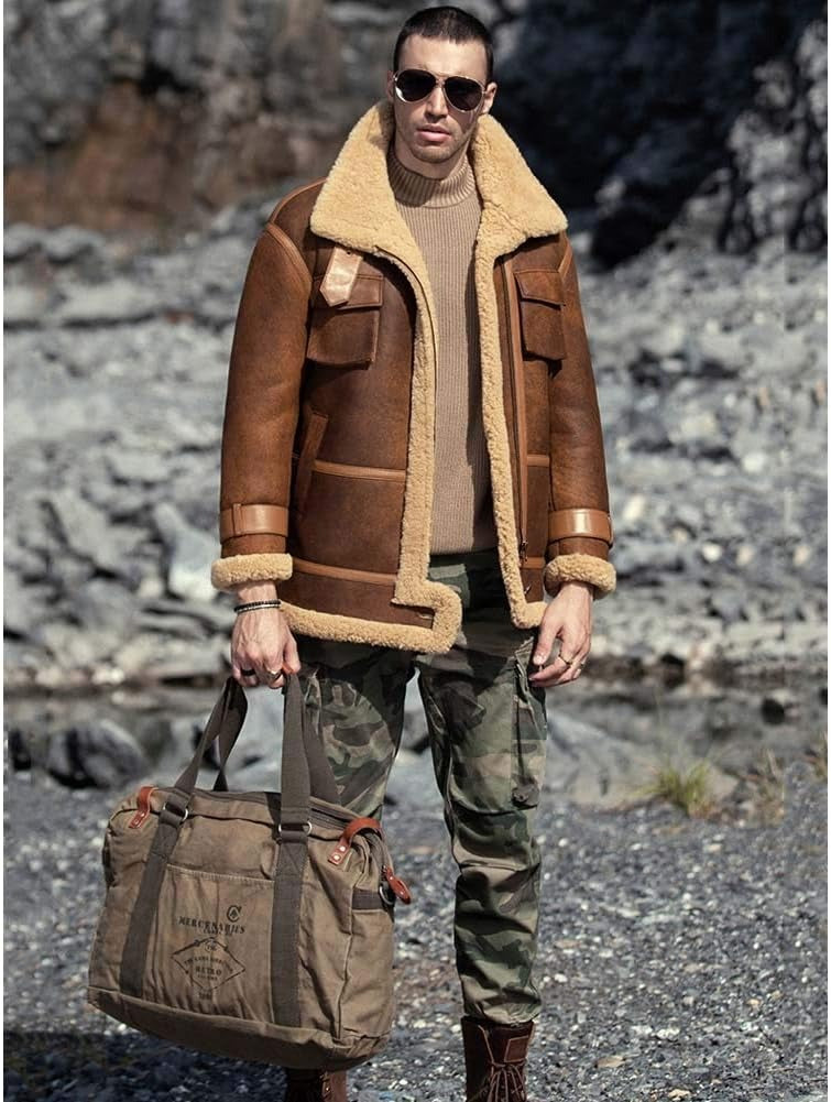 Men's B3 Sheepskin Shearling Jacket Short Fur Coat