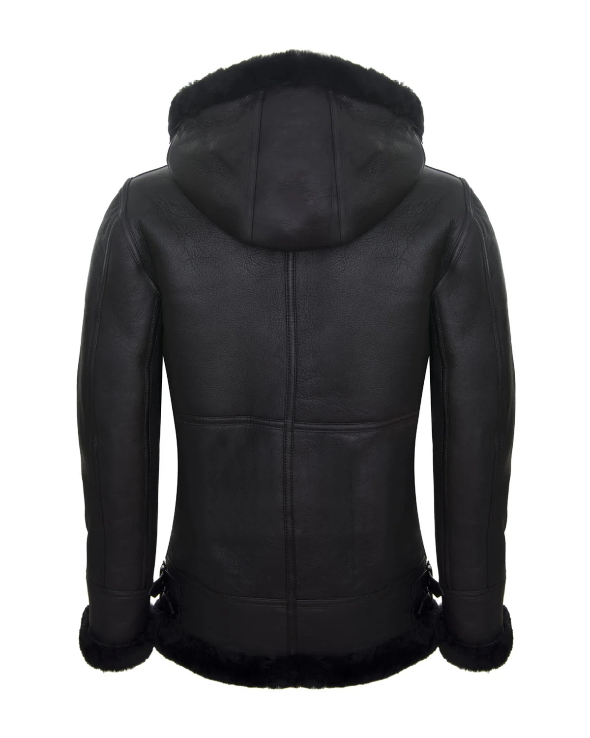 Men's B3 Sheepskin With Detachable Hood Leather Jacket Black