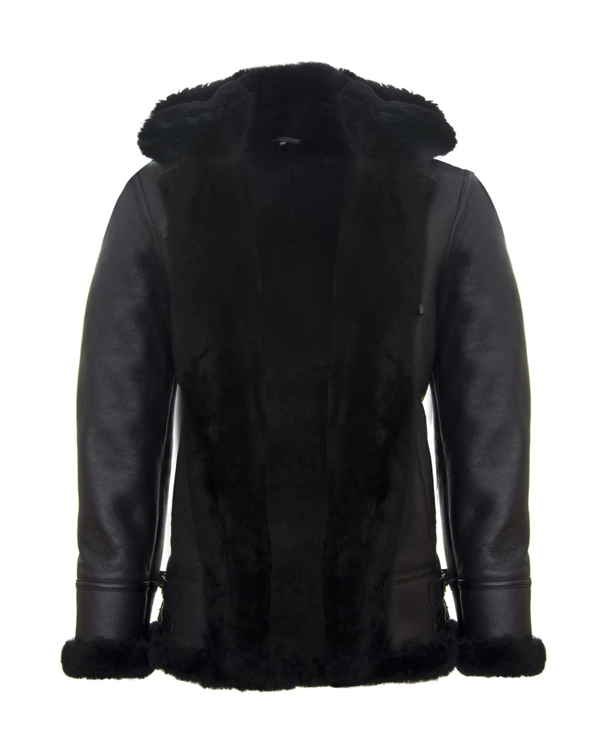 Men's B3 Sheepskin With Detachable Hood Leather Jacket Black