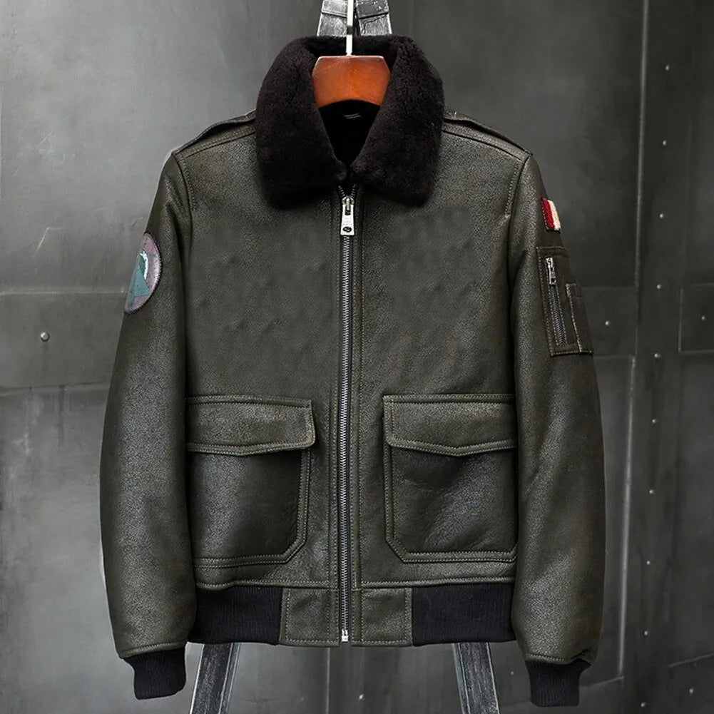 Men's B6 Airforce Flight Fur & Shearling Leather Jacket in Black