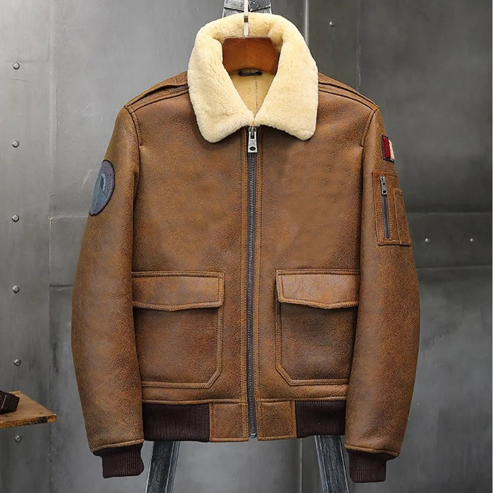 Men's B6 Airforce Flight Fur & Shearling Leather Jacket in Black