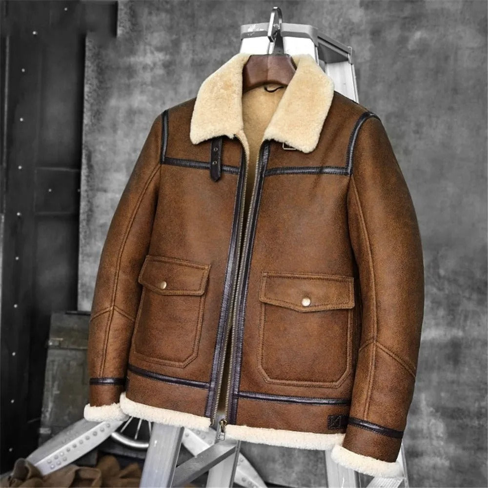 Men's B6 Pilot Sheepskin Shearling Jacket In Brown