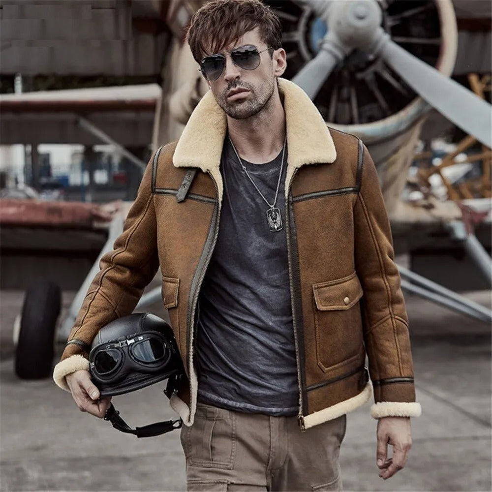 Men's B6 Pilot Sheepskin Shearling Jacket In Brown