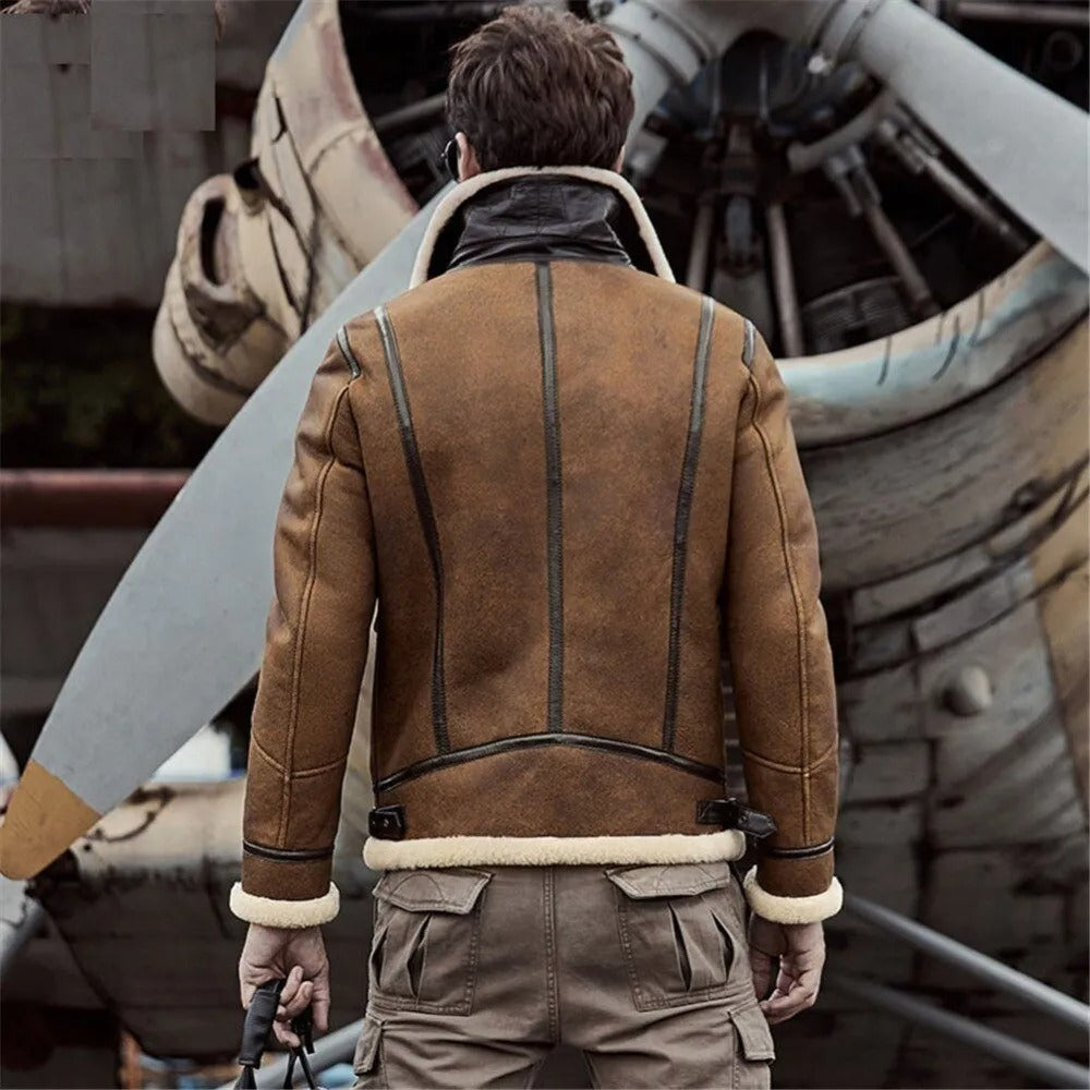 Men's B6 Pilot Sheepskin Shearling Jacket In Brown
