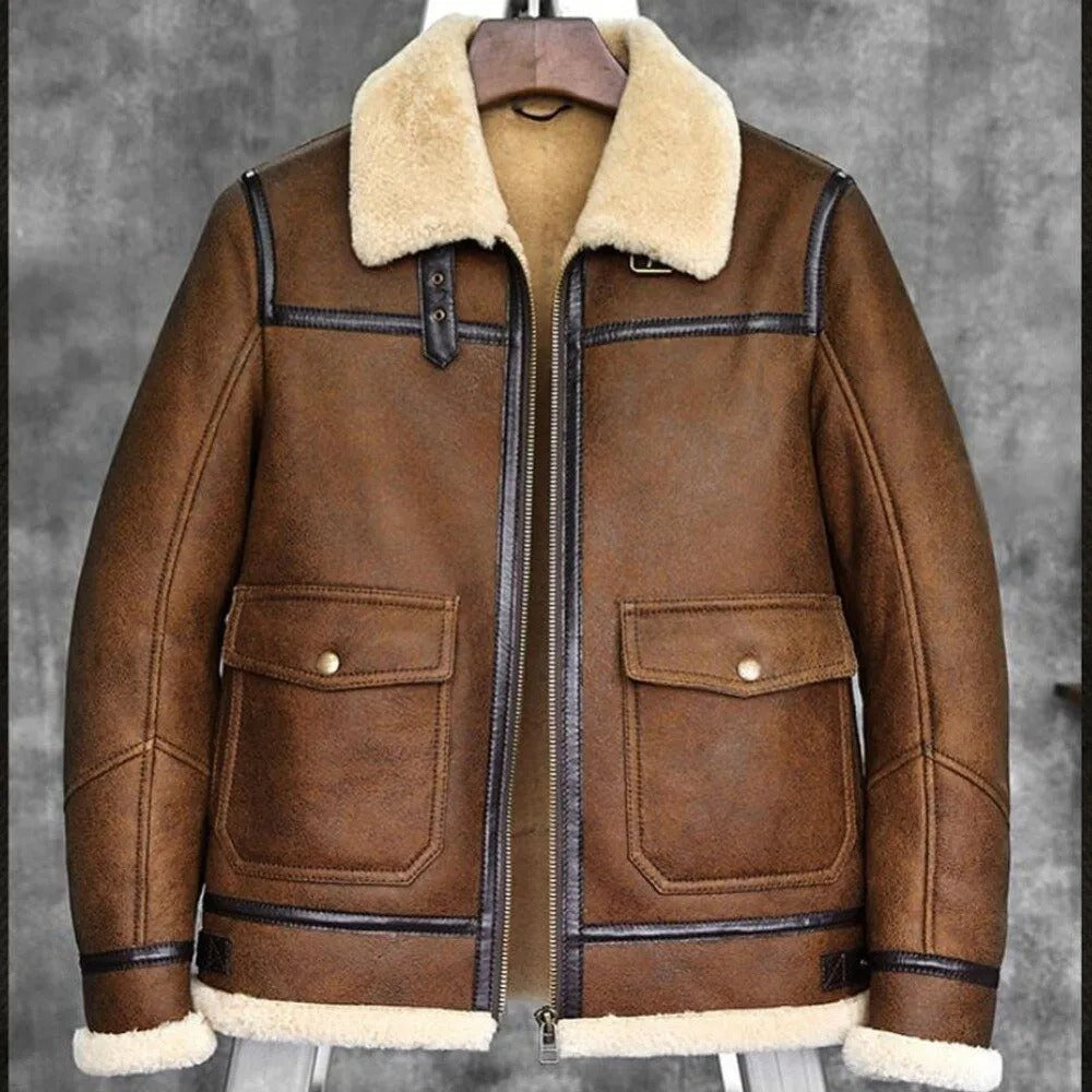 Men's B6 Pilot Sheepskin Shearling Jacket In Brown