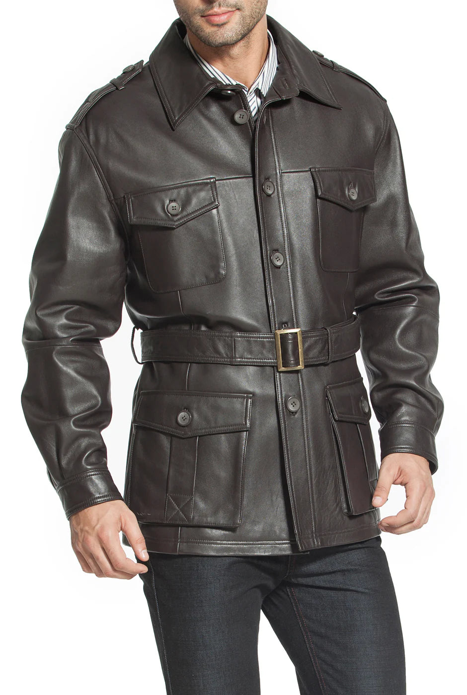 Men’s BGSD Charles Military Style Lambskin Leather Trench Coat