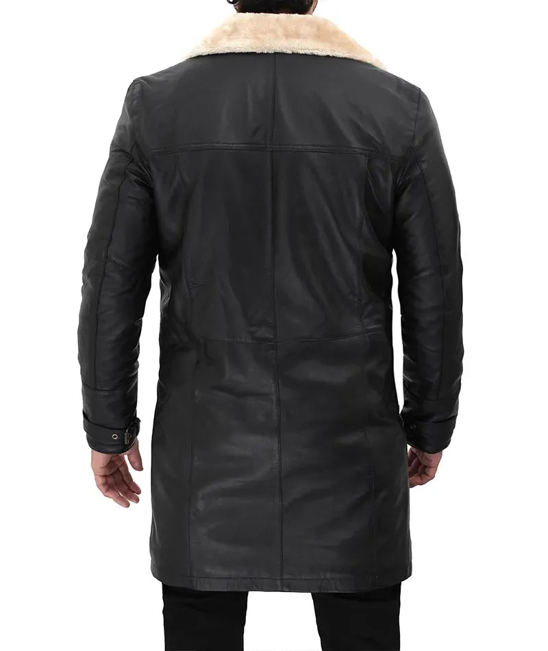 Men's Beige Black Leather Shearling Coat