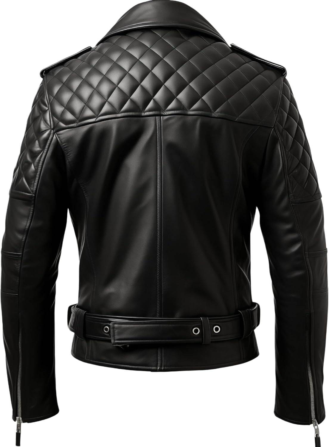 Men's Black Belted Slim Fit Real Lambskin Leather Biker Jacket