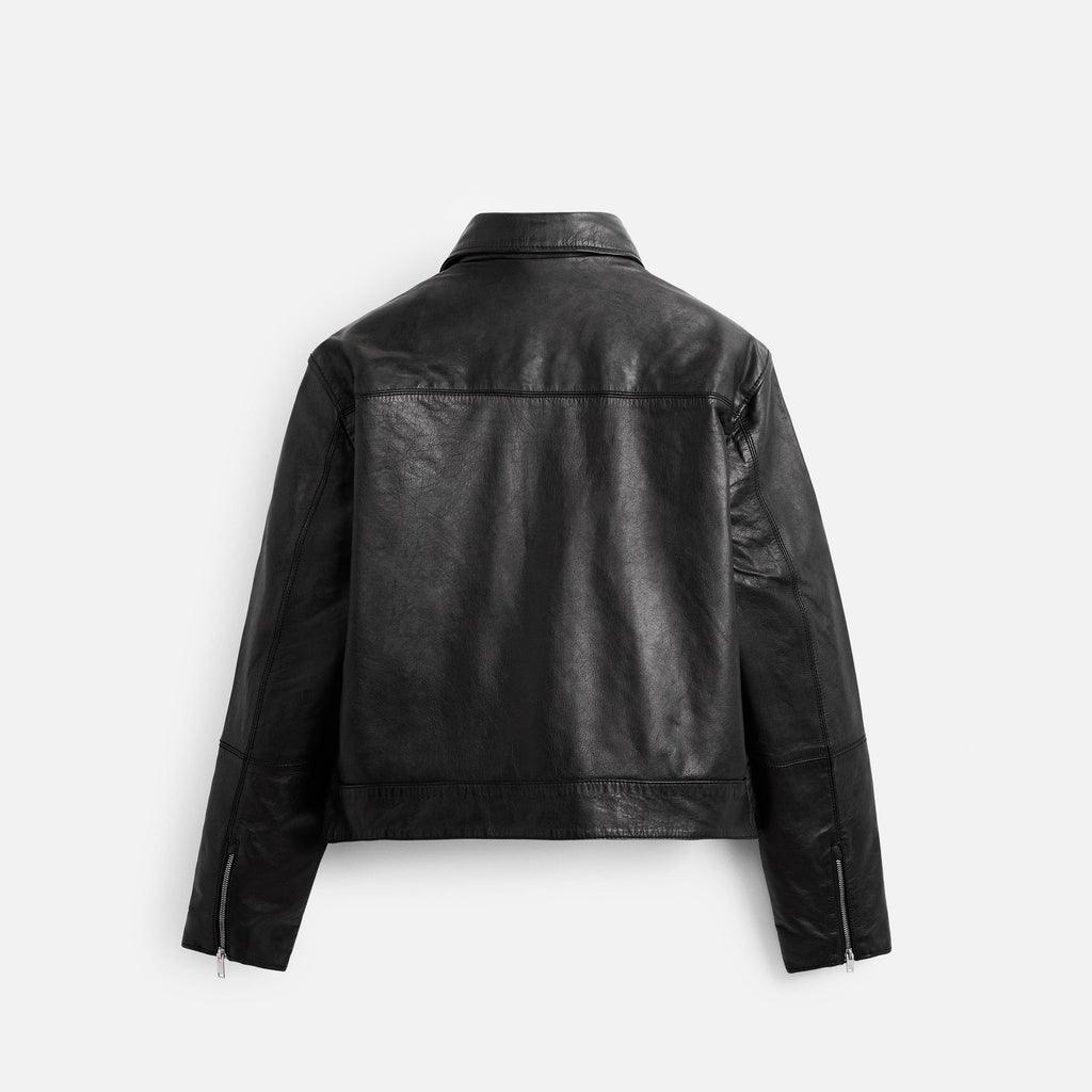Men's Black Boxy Fit Simple Leather Jacket