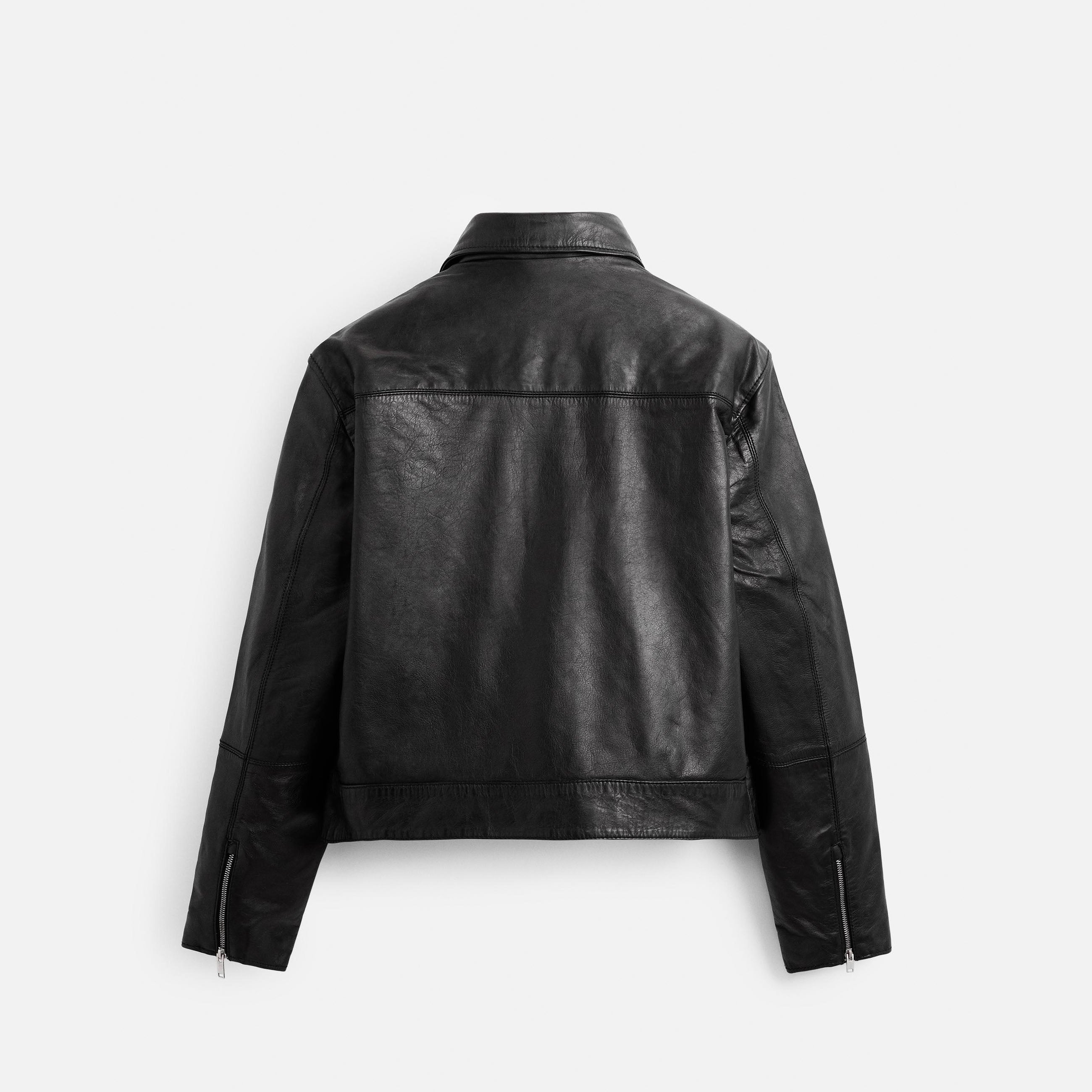 Men's Black Boxy Fit Simple Leather Jacket