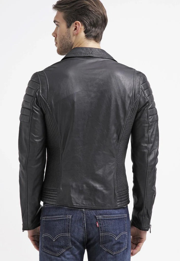 Men's Black Comfortable Fit Real Lambskin Leather Motorcycle Jacket