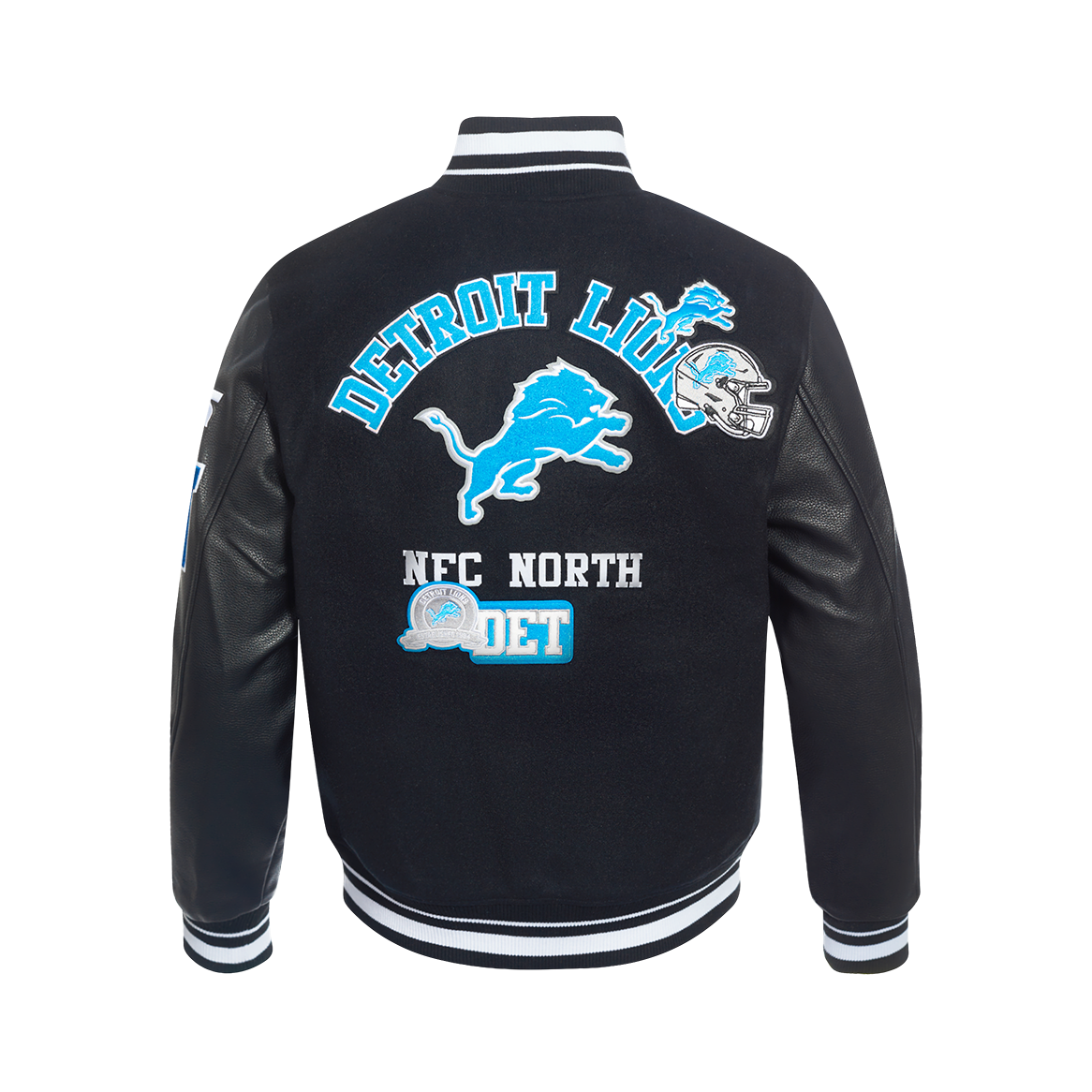 Men's Black DETROIT LIONS Rib Wool & Leather Varsity Jacket