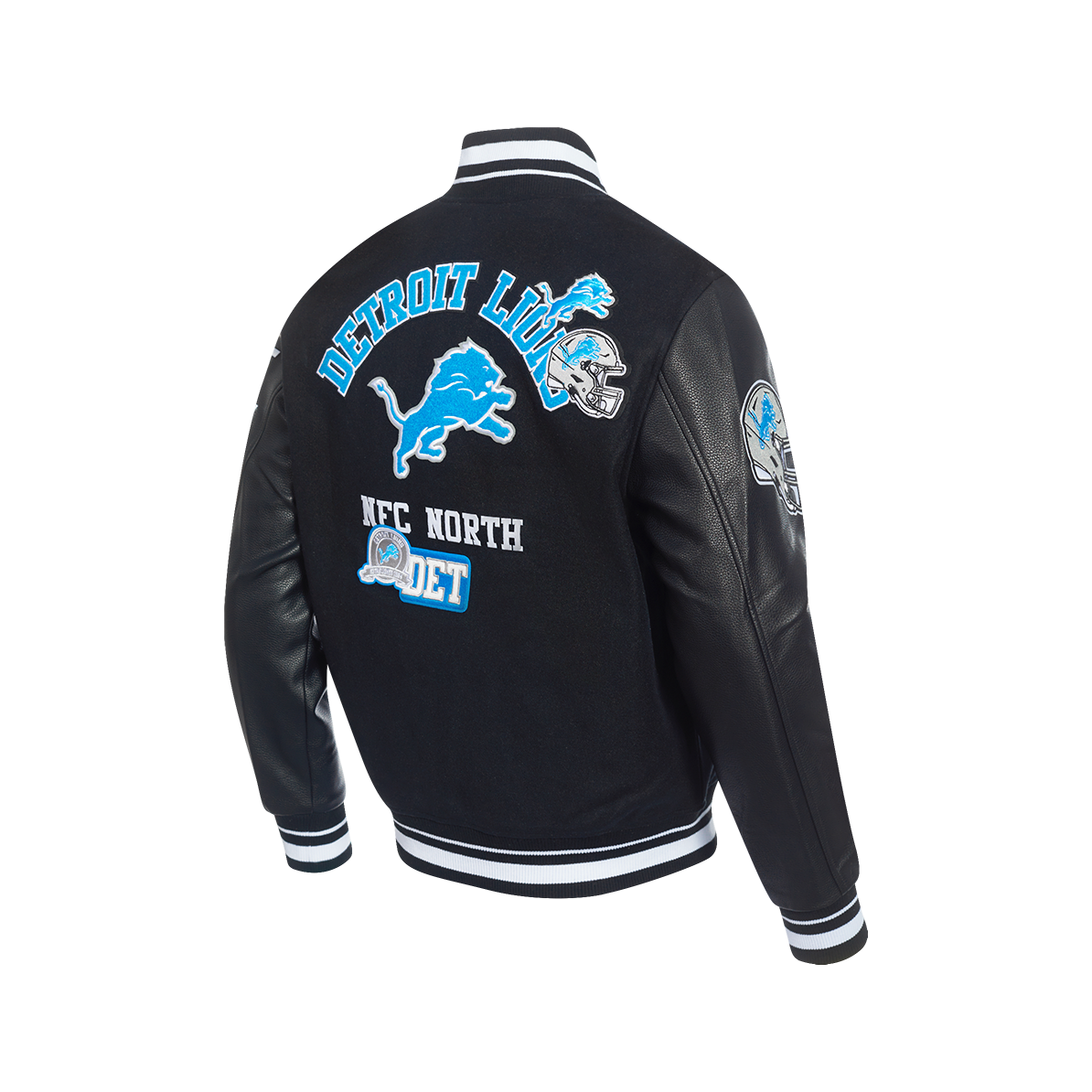 Men's Black DETROIT LIONS Rib Wool & Leather Varsity Jacket