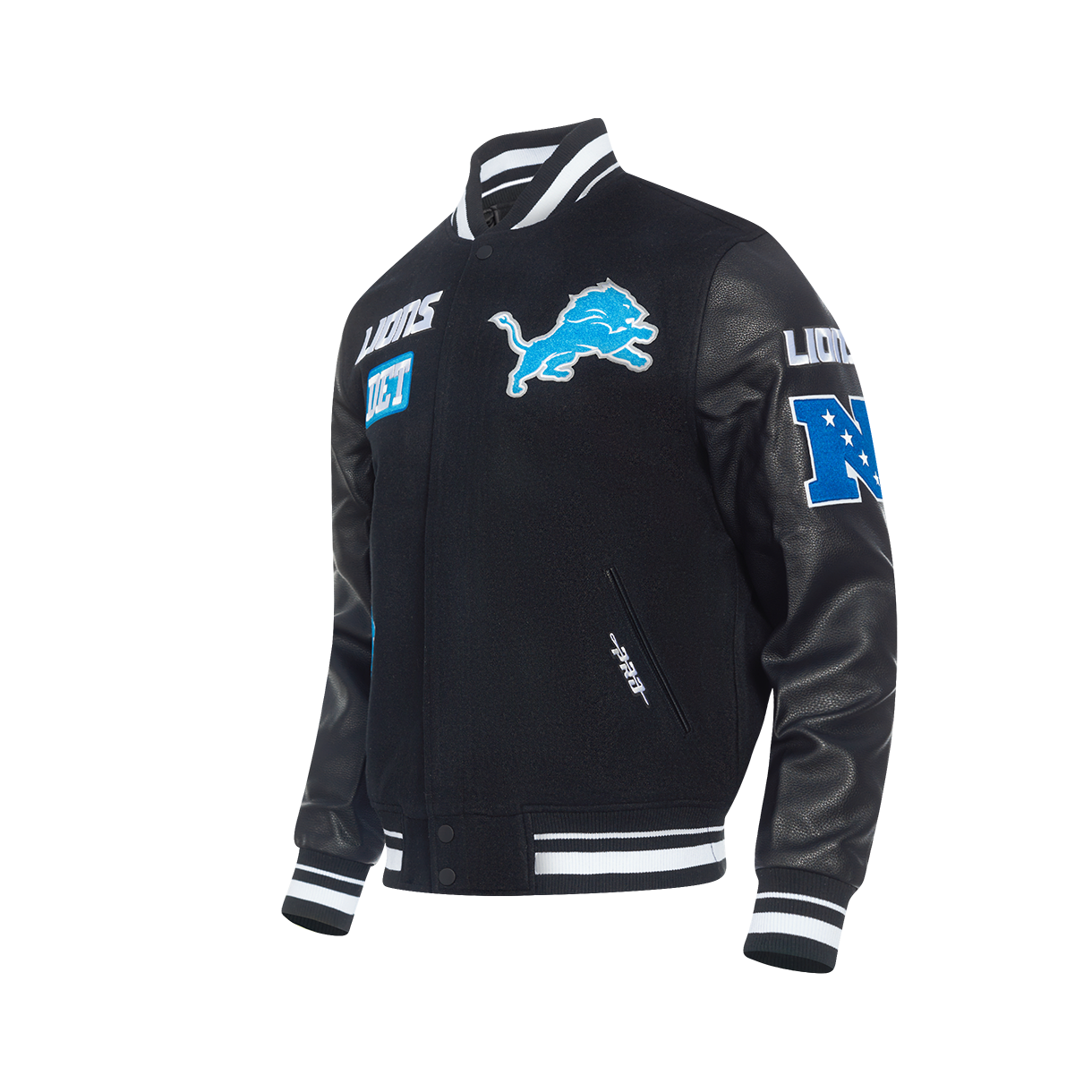 Men's Black DETROIT LIONS Rib Wool & Leather Varsity Jacket