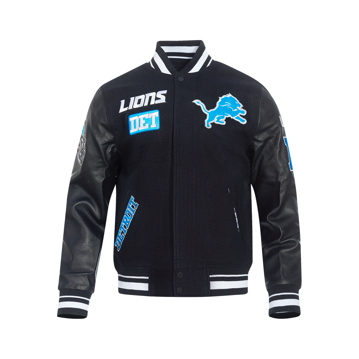Men's Black DETROIT LIONS Rib Wool & Leather Varsity Jacket