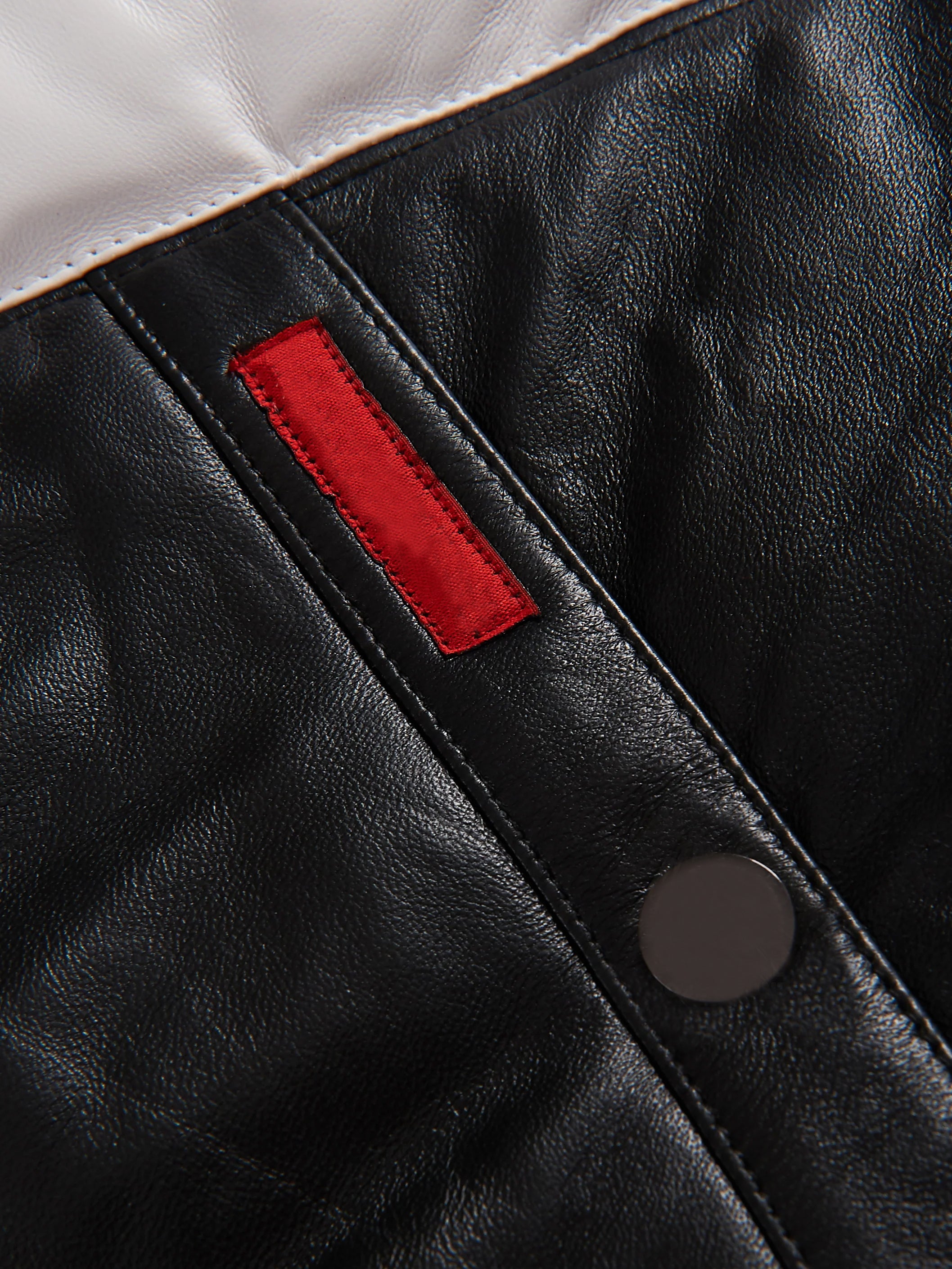 Men's Black Detachable Fox Fur Collar V-Bomber Sheepskin Leather Jacket