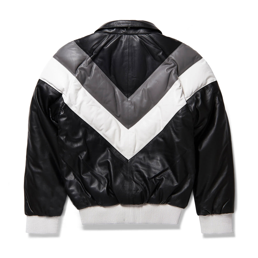 Men's Black Detachable Fox Fur Collar V-Bomber Sheepskin Leather Jacket