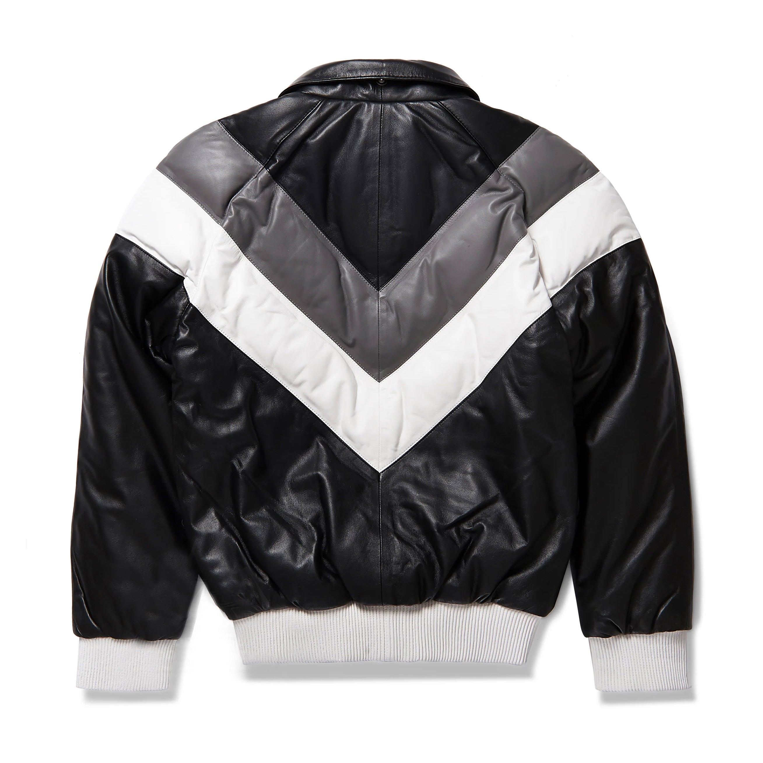 Men's Black Detachable Fox Fur Collar V-Bomber Sheepskin Leather Jacket