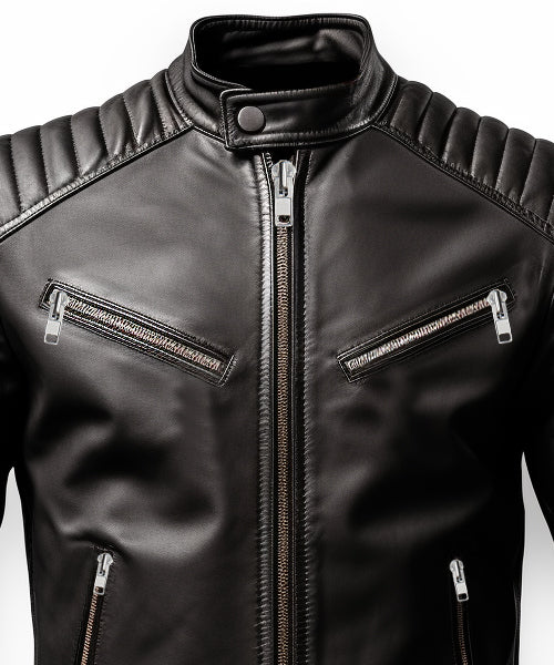Men's Black Harvey Motorcycle Leather Jacket