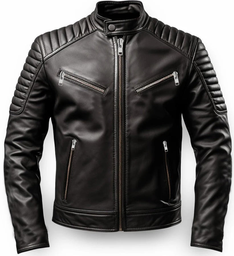 Men's Black Harvey Motorcycle Leather Jacket