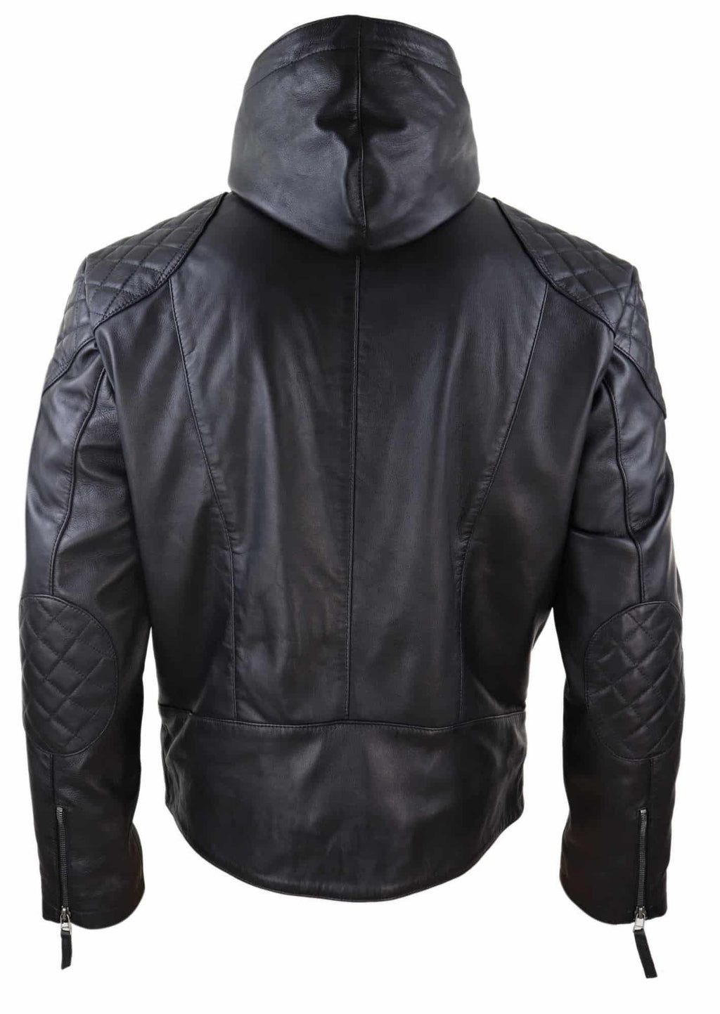 Men's Black Hooded Biker Soft Nappa Leather Jacket