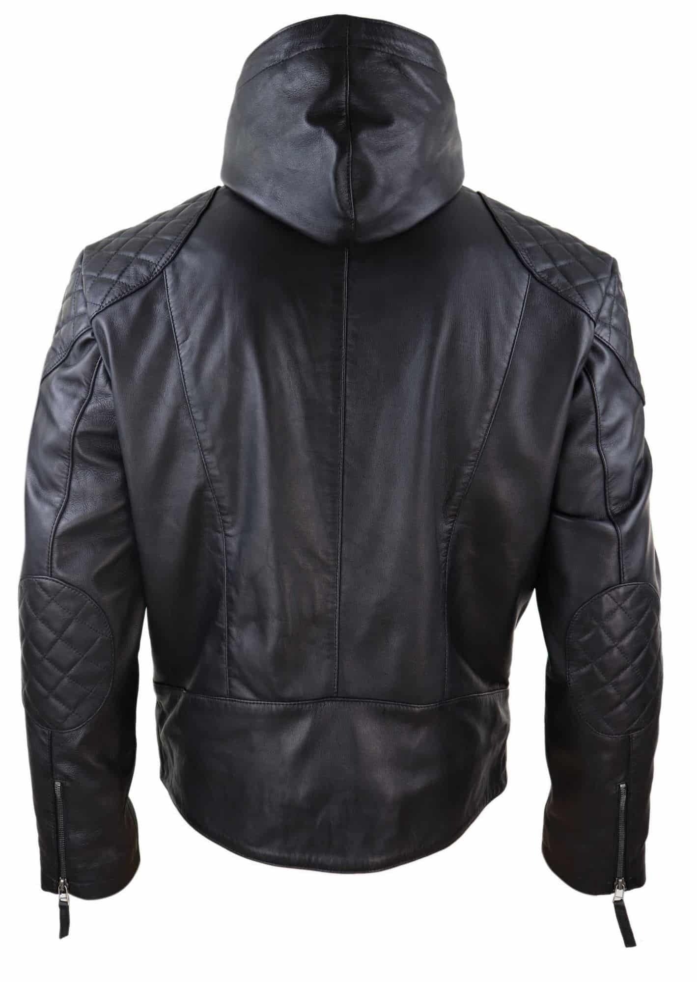 Men's Black Hooded Biker Soft Nappa Leather Jacket