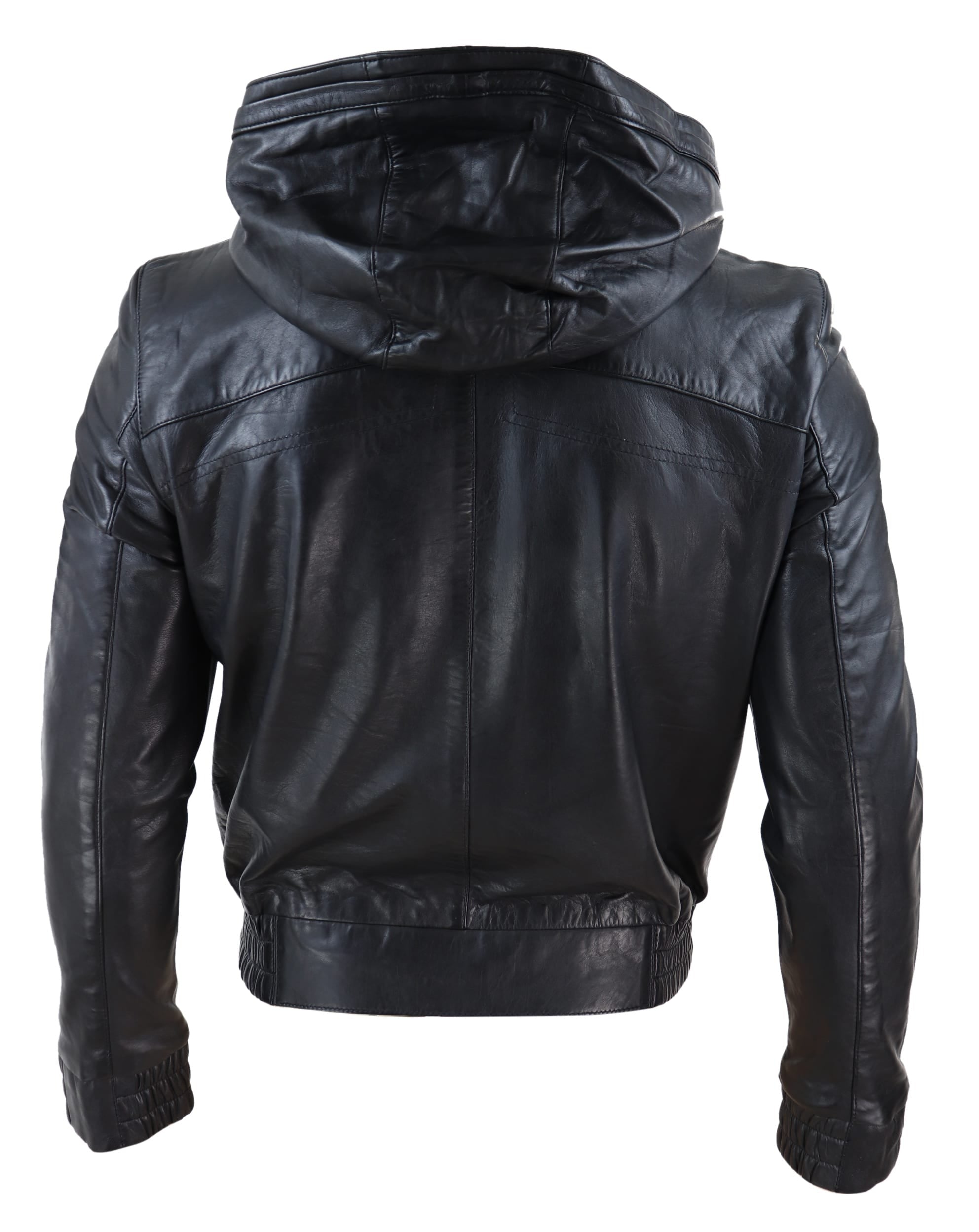 Men's Black Hooded Leather Bomber Jacket