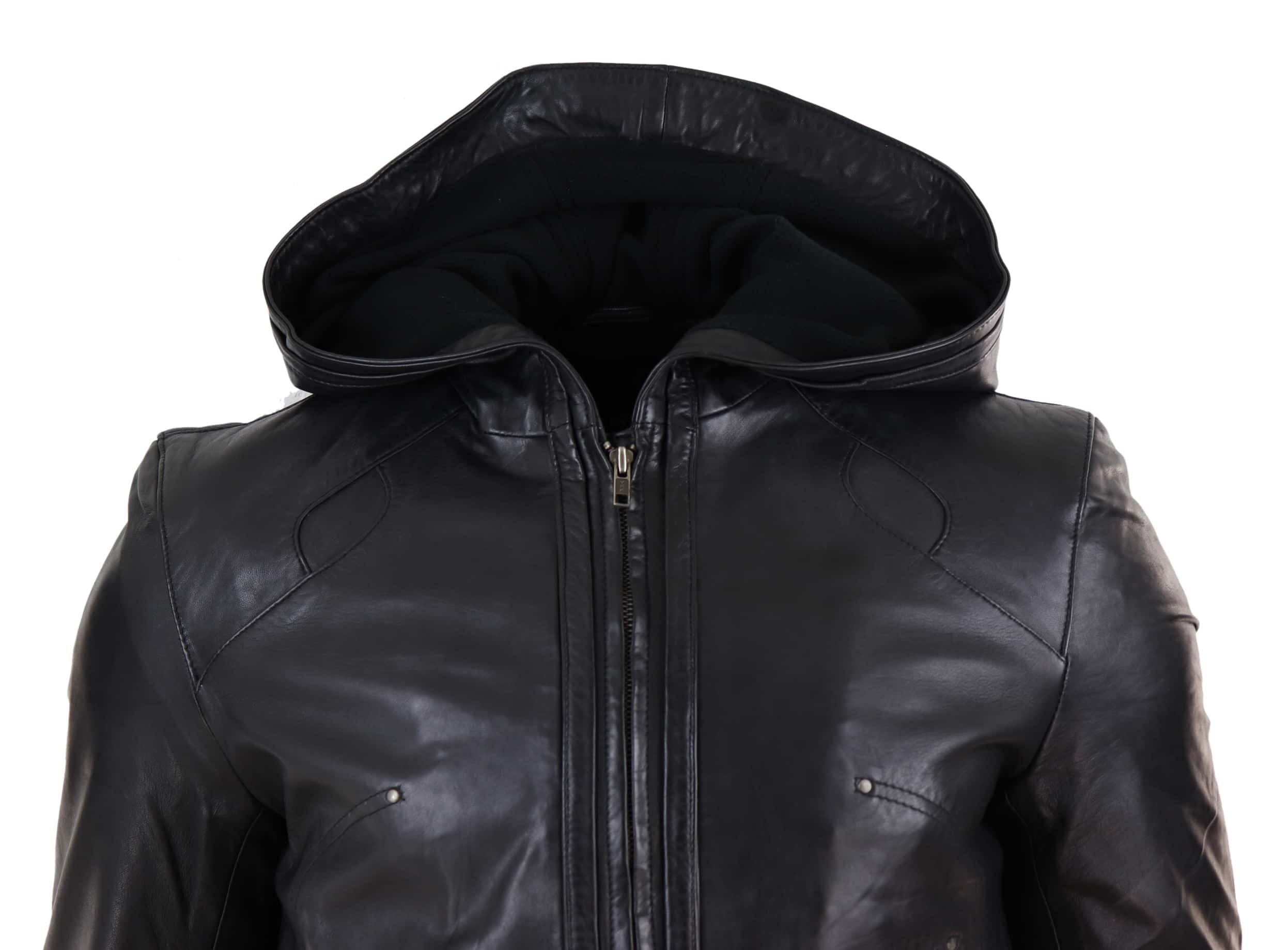 Men's Black Hooded Leather Bomber Jacket