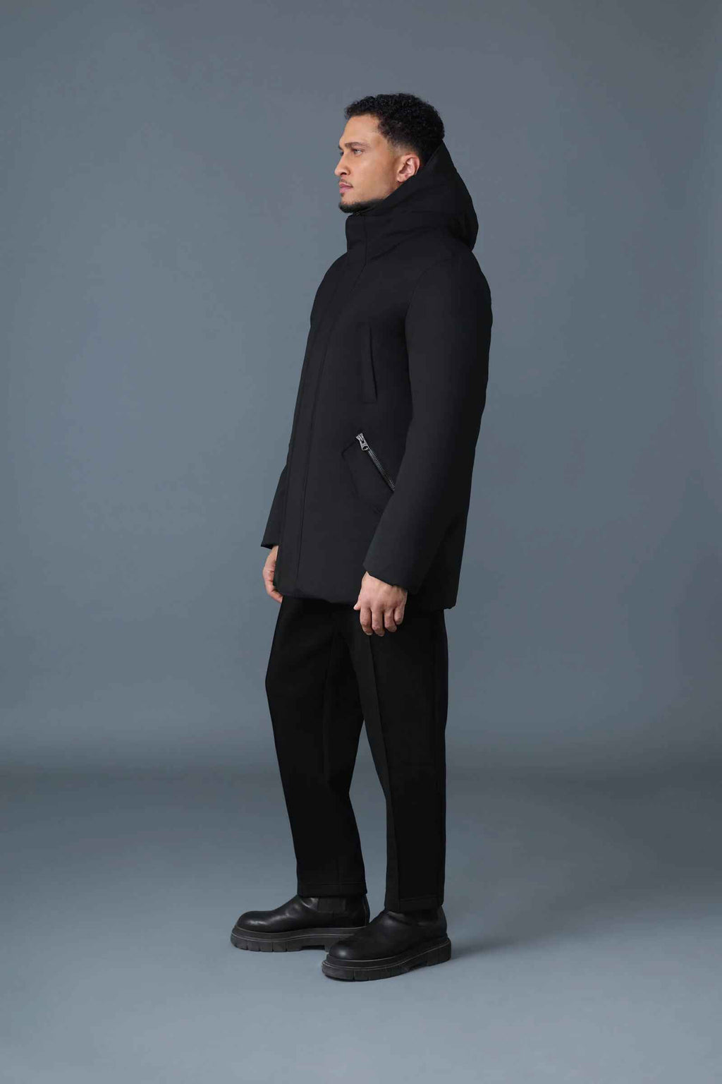 Men's Black Hooded Storm Cuffs Regular Fit Down Jacket