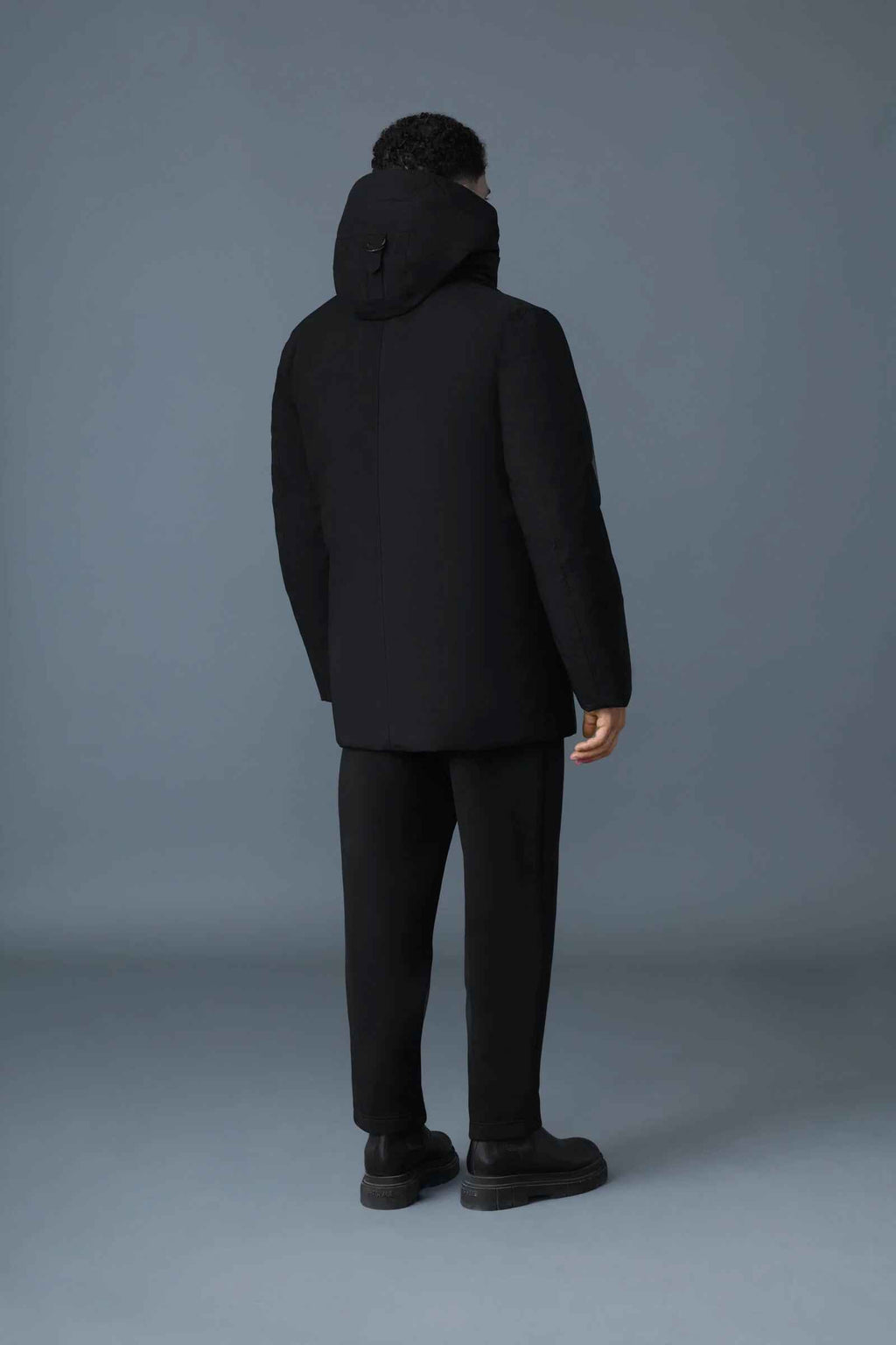 Men's Black Hooded Storm Cuffs Regular Fit Down Jacket