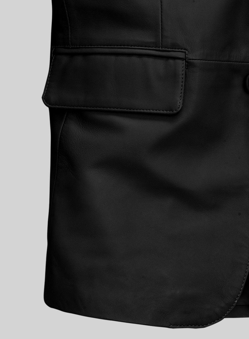 Men's Black Leather Blazer