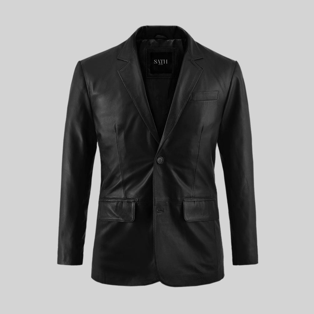 Men's Black Leather Blazer