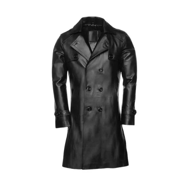 Men’s Black Leather Double Breasted Coat