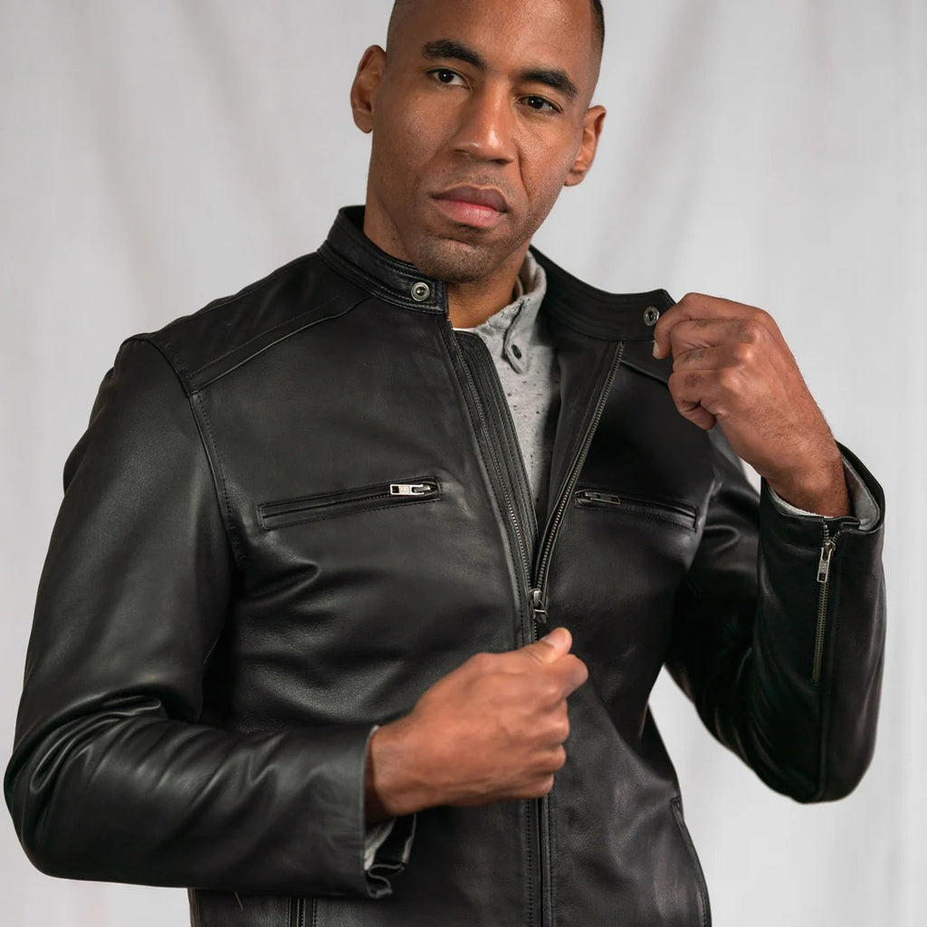 Men's Black Leather Moto Jacket