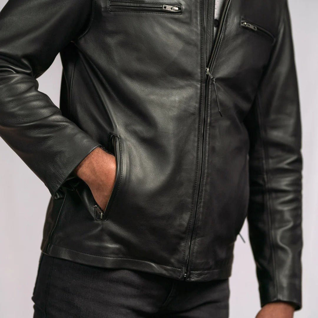 Men's Black Leather Moto Jacket