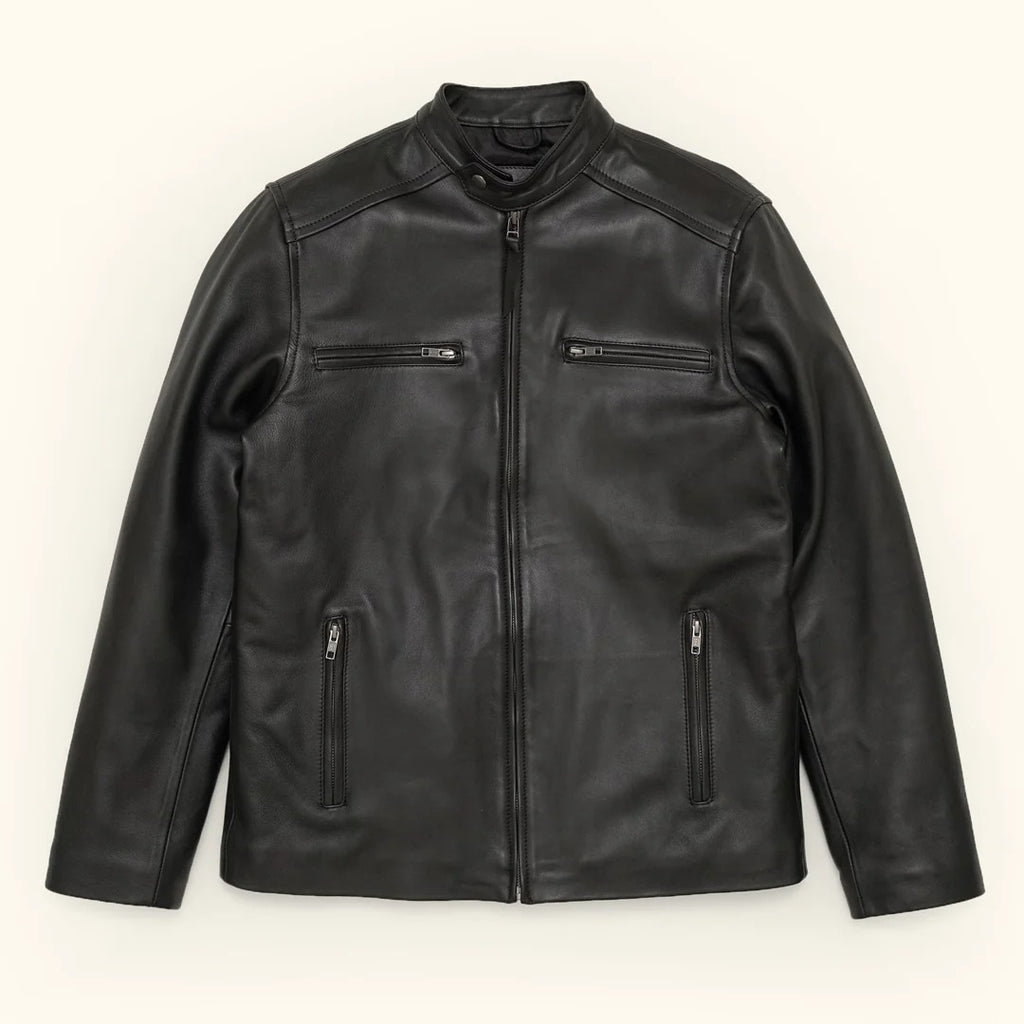 Men's Black Leather Moto Jacket